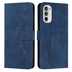 Leather Case Stands Flip Cover Holder Y03X for Motorola MOTO G52 Blue