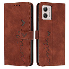 Leather Case Stands Flip Cover Holder Y03X for Motorola Moto G53 5G Brown