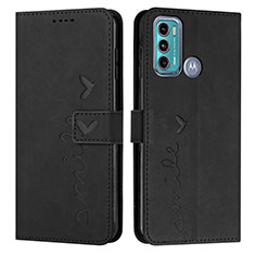 Leather Case Stands Flip Cover Holder Y03X for Motorola Moto G60 Black