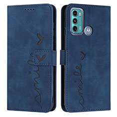 Leather Case Stands Flip Cover Holder Y03X for Motorola Moto G60 Blue