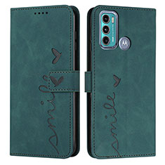 Leather Case Stands Flip Cover Holder Y03X for Motorola Moto G60 Green