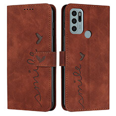 Leather Case Stands Flip Cover Holder Y03X for Motorola Moto G60s Brown