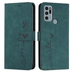 Leather Case Stands Flip Cover Holder Y03X for Motorola Moto G60s Green