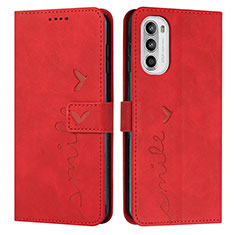 Leather Case Stands Flip Cover Holder Y03X for Motorola Moto G71s 5G Red