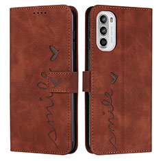 Leather Case Stands Flip Cover Holder Y03X for Motorola Moto G82 5G Brown