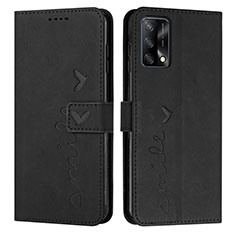 Leather Case Stands Flip Cover Holder Y03X for Oppo A74 4G Black