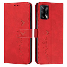 Leather Case Stands Flip Cover Holder Y03X for Oppo A74 4G Red