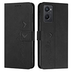 Leather Case Stands Flip Cover Holder Y03X for Oppo A96 4G Black