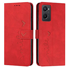 Leather Case Stands Flip Cover Holder Y03X for Oppo A96 4G Red