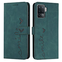 Leather Case Stands Flip Cover Holder Y03X for Oppo Reno5 F Green