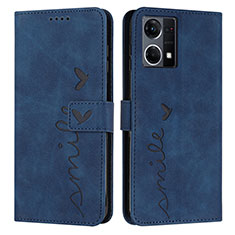 Leather Case Stands Flip Cover Holder Y03X for Oppo Reno7 4G Blue