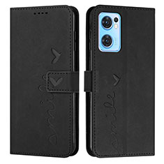 Leather Case Stands Flip Cover Holder Y03X for Oppo Reno7 5G Black