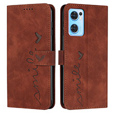 Leather Case Stands Flip Cover Holder Y03X for Oppo Reno7 5G Brown