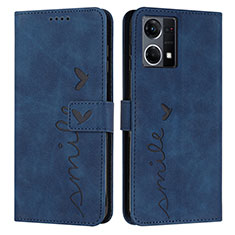 Leather Case Stands Flip Cover Holder Y03X for Oppo Reno8 4G Blue
