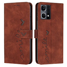 Leather Case Stands Flip Cover Holder Y03X for Oppo Reno8 4G Brown