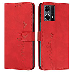 Leather Case Stands Flip Cover Holder Y03X for Oppo Reno8 4G Red