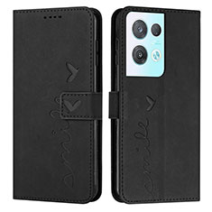 Leather Case Stands Flip Cover Holder Y03X for Oppo Reno8 Pro+ Plus 5G Black