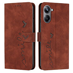 Leather Case Stands Flip Cover Holder Y03X for Realme 10 4G Brown