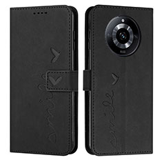 Leather Case Stands Flip Cover Holder Y03X for Realme 11 Pro+ Plus 5G Black