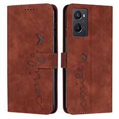 Leather Case Stands Flip Cover Holder Y03X for Realme 9i 4G Brown
