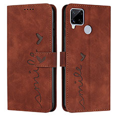 Leather Case Stands Flip Cover Holder Y03X for Realme C25 Brown