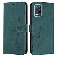 Leather Case Stands Flip Cover Holder Y03X for Realme Q3 5G Green