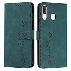 Leather Case Stands Flip Cover Holder Y03X for Samsung Galaxy A20 Green