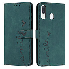 Leather Case Stands Flip Cover Holder Y03X for Samsung Galaxy A30 Green