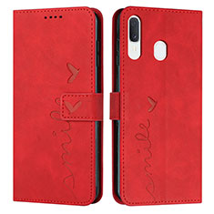 Leather Case Stands Flip Cover Holder Y03X for Samsung Galaxy A30 Red