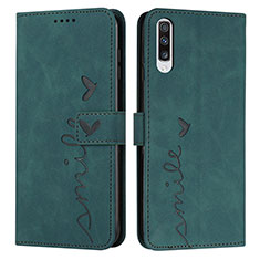 Leather Case Stands Flip Cover Holder Y03X for Samsung Galaxy A50 Green