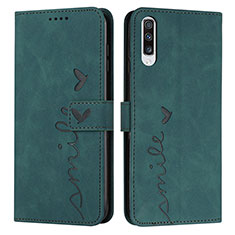Leather Case Stands Flip Cover Holder Y03X for Samsung Galaxy A50S Green