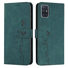 Leather Case Stands Flip Cover Holder Y03X for Samsung Galaxy A51 4G Green
