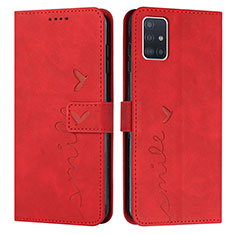 Leather Case Stands Flip Cover Holder Y03X for Samsung Galaxy A51 4G Red