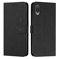 Leather Case Stands Flip Cover Holder Y03X for Samsung Galaxy M02 Black