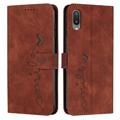 Leather Case Stands Flip Cover Holder Y03X for Samsung Galaxy M02 Brown