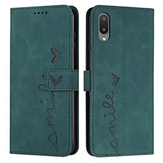 Leather Case Stands Flip Cover Holder Y03X for Samsung Galaxy M02 Green