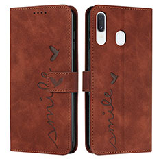 Leather Case Stands Flip Cover Holder Y03X for Samsung Galaxy M10S Brown
