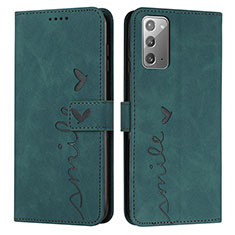 Leather Case Stands Flip Cover Holder Y03X for Samsung Galaxy Note 20 5G Green