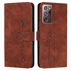Leather Case Stands Flip Cover Holder Y03X for Samsung Galaxy Note 20 Ultra 5G Brown