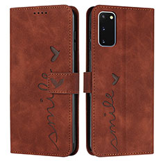 Leather Case Stands Flip Cover Holder Y03X for Samsung Galaxy S20 Brown