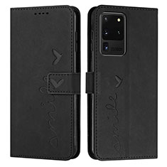 Leather Case Stands Flip Cover Holder Y03X for Samsung Galaxy S20 Ultra 5G Black