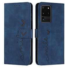 Leather Case Stands Flip Cover Holder Y03X for Samsung Galaxy S20 Ultra 5G Blue