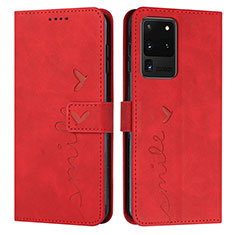 Leather Case Stands Flip Cover Holder Y03X for Samsung Galaxy S20 Ultra 5G Red