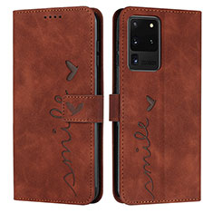 Leather Case Stands Flip Cover Holder Y03X for Samsung Galaxy S20 Ultra Brown