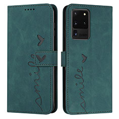 Leather Case Stands Flip Cover Holder Y03X for Samsung Galaxy S20 Ultra Green