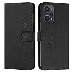 Leather Case Stands Flip Cover Holder Y03X for Xiaomi Poco F5 5G Black