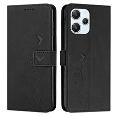 Leather Case Stands Flip Cover Holder Y03X for Xiaomi Redmi 12 4G Black