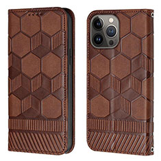 Leather Case Stands Flip Cover Holder Y04B for Apple iPhone 13 Pro Brown