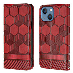 Leather Case Stands Flip Cover Holder Y04B for Apple iPhone 13 Red Wine