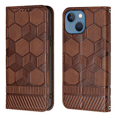 Leather Case Stands Flip Cover Holder Y04B for Apple iPhone 14 Brown